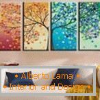Картина з різнокольоровим деревом над диваном