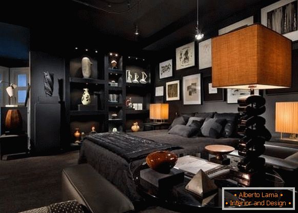 Модна спальня в чорному кольорі