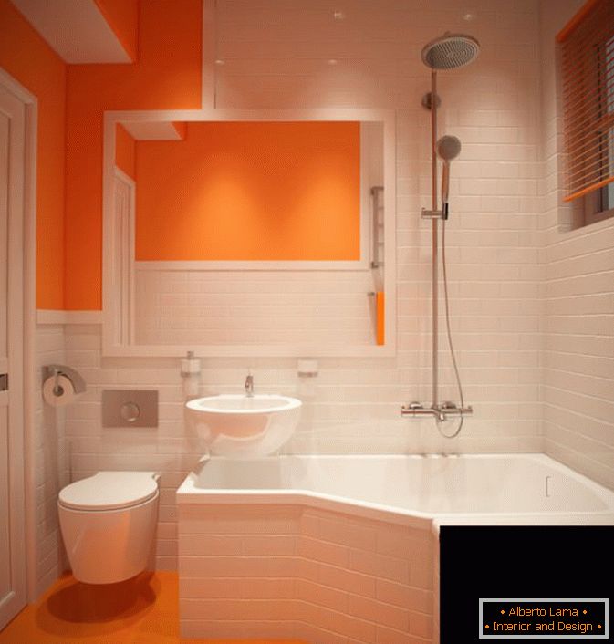 Красиве поєднання білого і оранжевого кольору в дизайні ванни