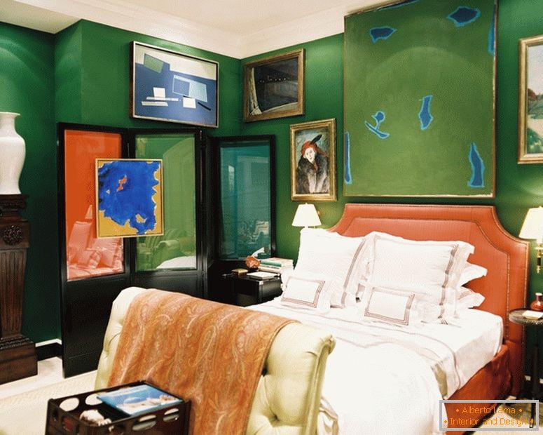 Дизайн інтер'єру спальні в зелених кольорах