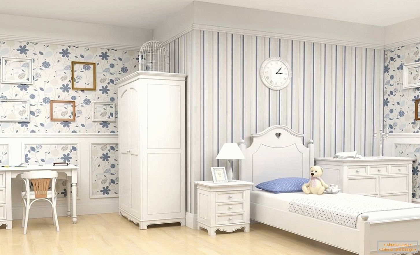 Світла біло-блакитна кімната для дівчинки