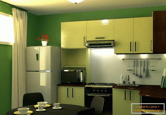 Зелений колір - колір спокою і гармонії. Кухня площею 9 кв м в такій колірній гамі - відмінне рішення для оформлення будь-який міський квартирі.