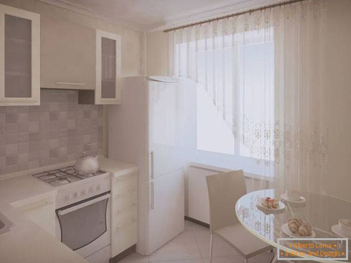 Невелике кухонний простір можна візуально розширити, використовуючи для оформлення виключно білий колір. 