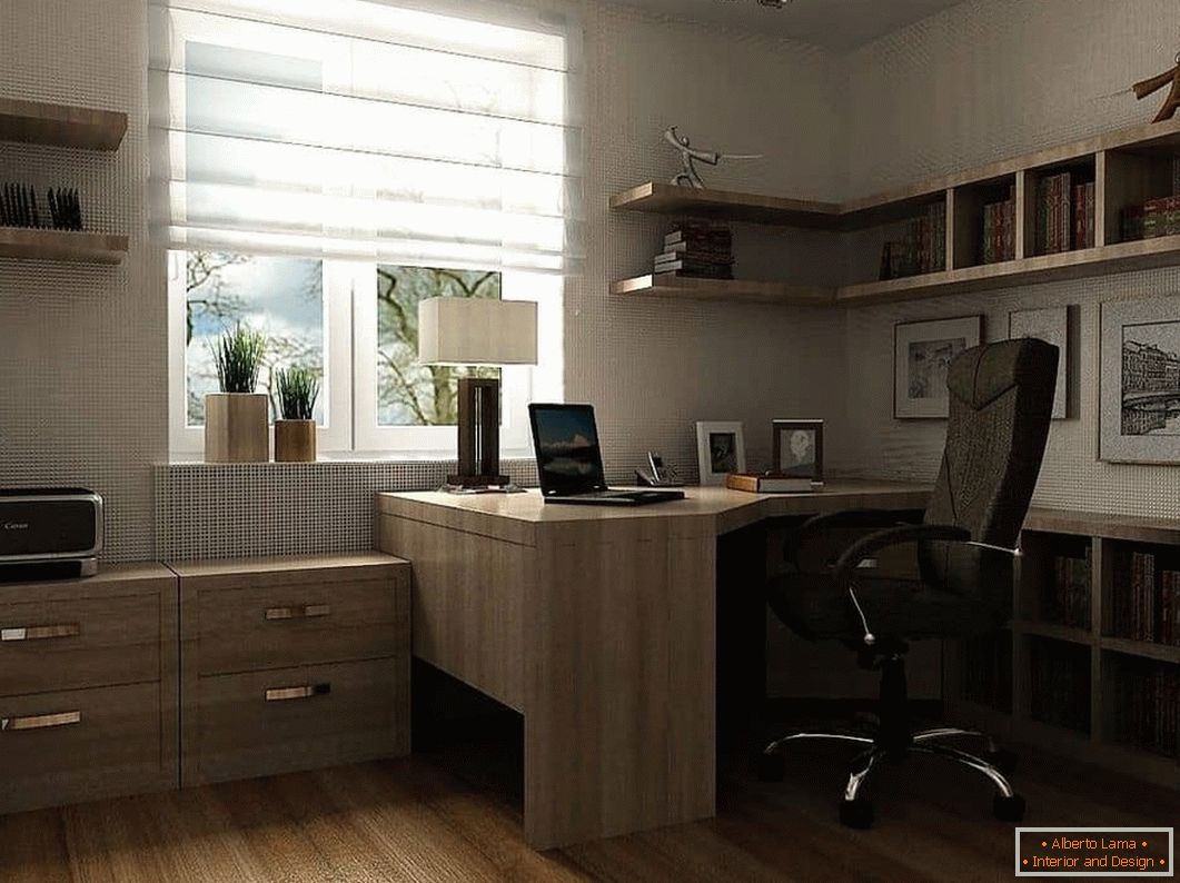 Дизайн кабінету з кутовим столом з дерева