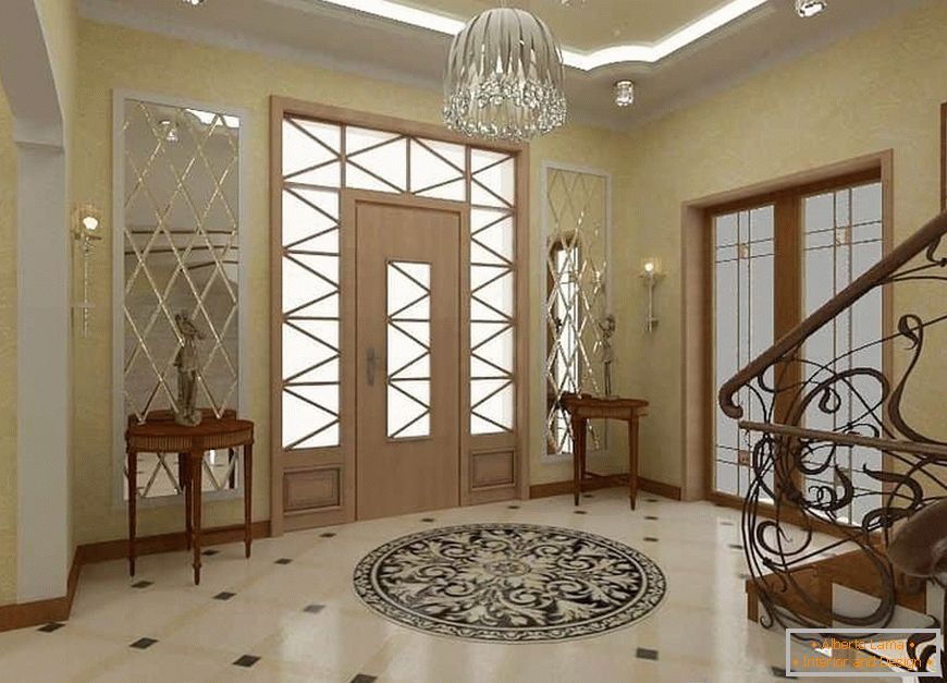 Дизайн коридору-передпокої зі сходами в приватному будинку