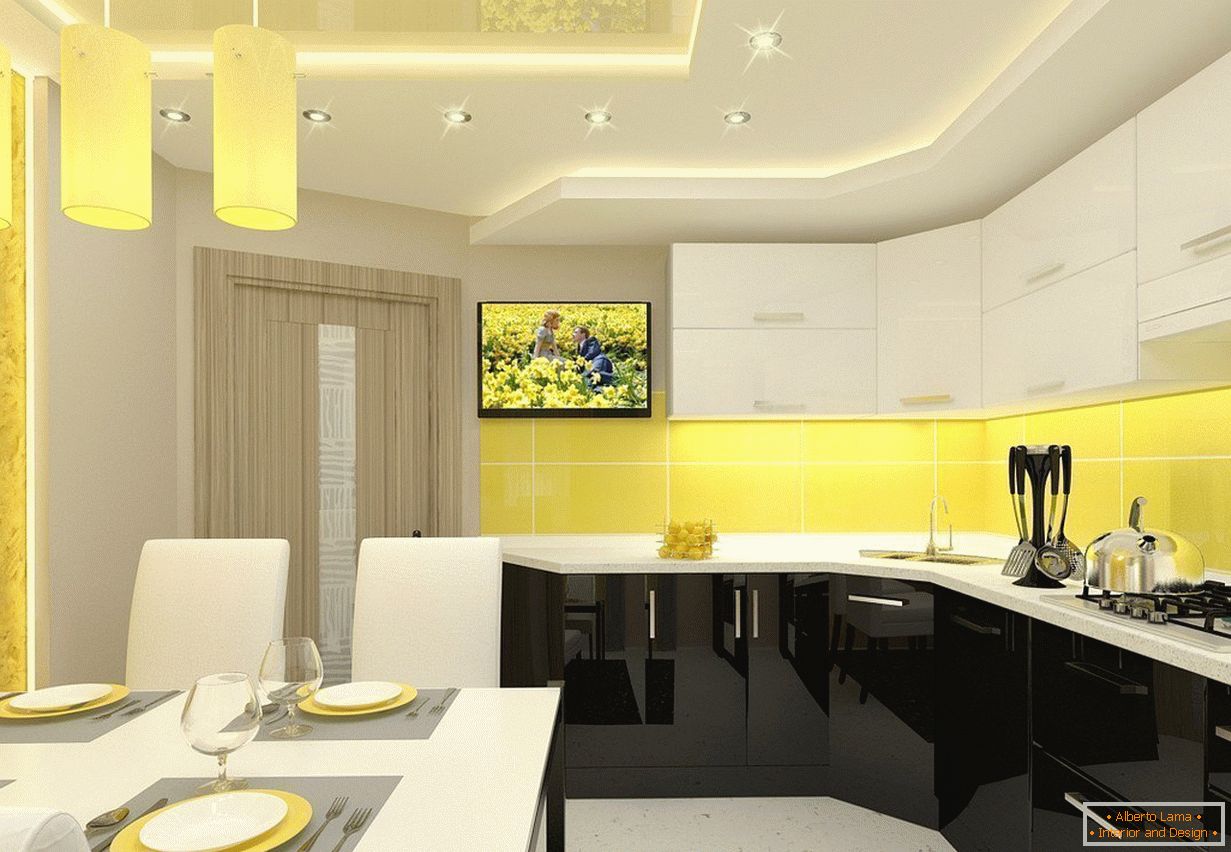 Жовто-білий інтер'єр кухні в квартирі
