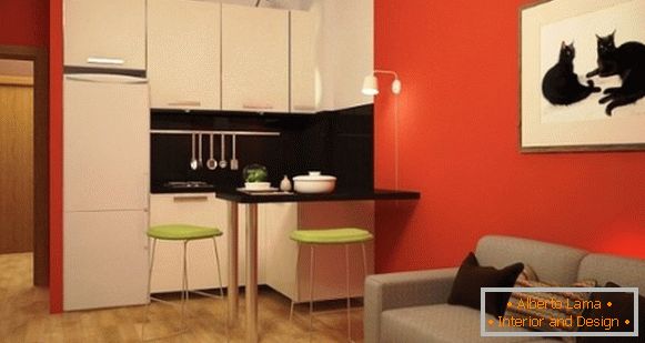 Сучасний дизайн квартири студії 25 кв м - фото кухні вітальні