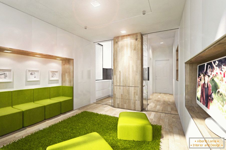 Дизайн квартири трансформер в яскраво-зеленому кольорі
