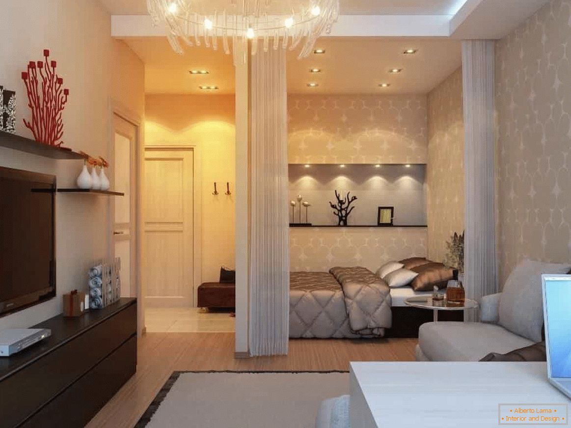 Дизайн однокімнатної квартири з спальнею