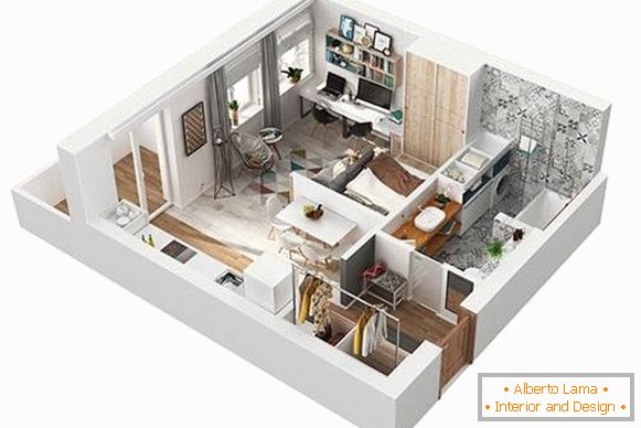 План 3D проект однокімнатної квартири 40 кв м