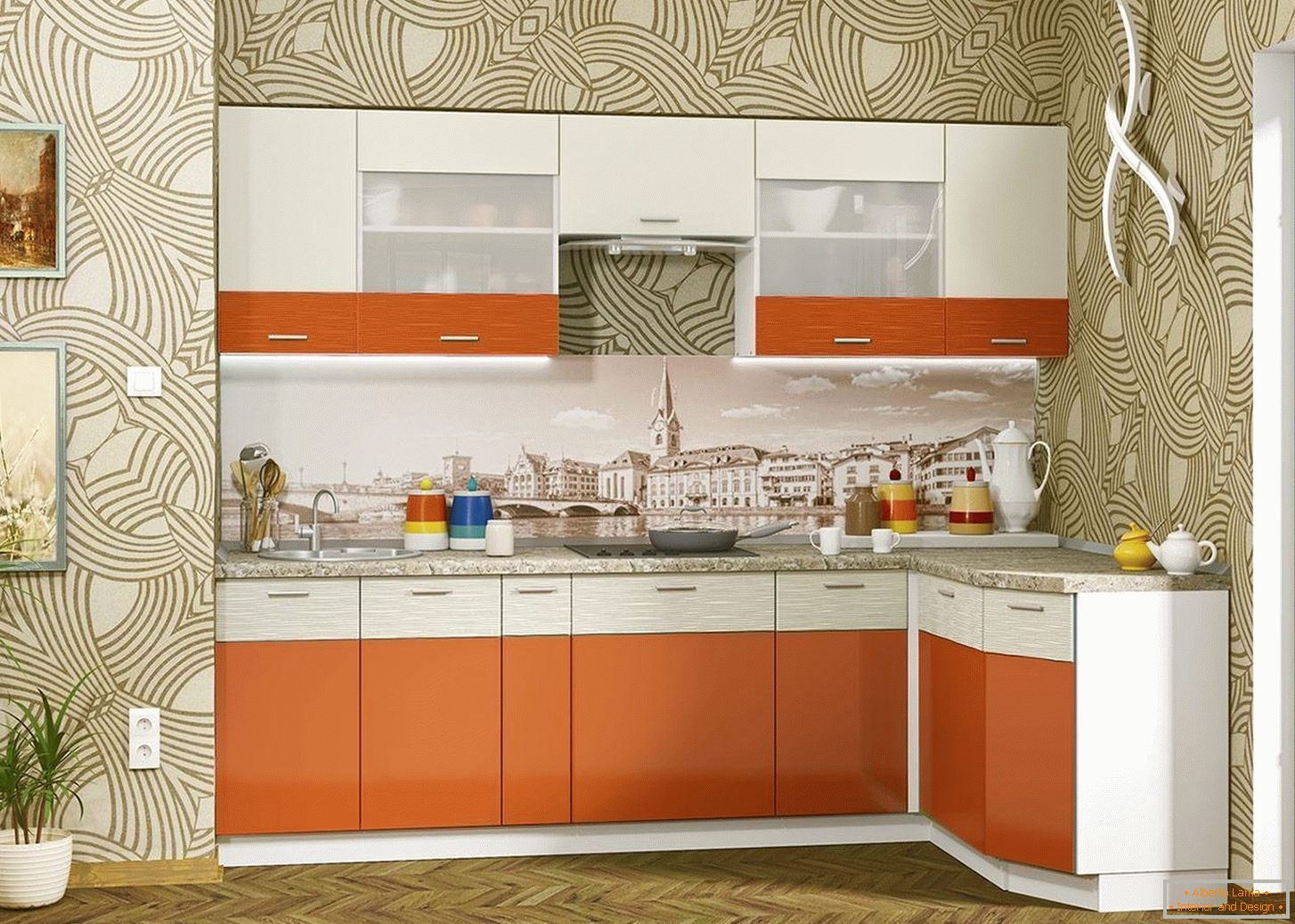 Компактна кухня в помаранчевому кольорі