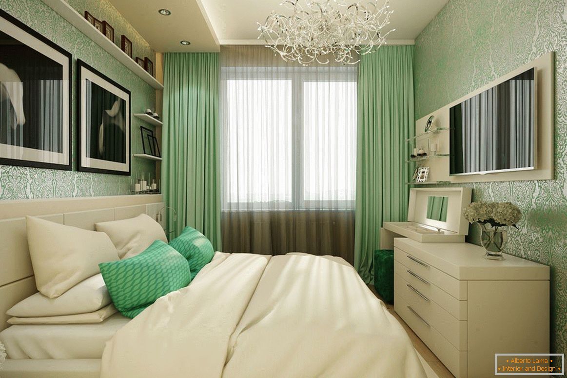 Спальня в бежево-зелених тонах
