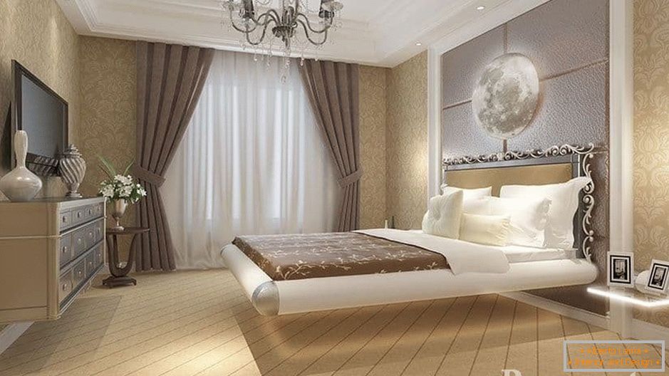 Ширяюча ліжко над підлогою в спальні в класичному стилі