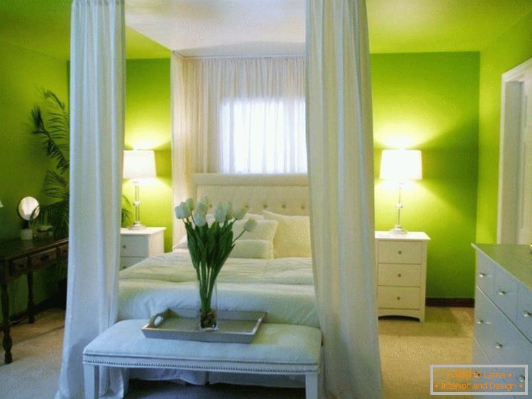 освітлення в спальне зеленого цвета