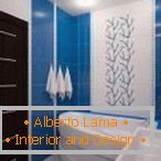 Поєднання білого і синього в дизайні ванної