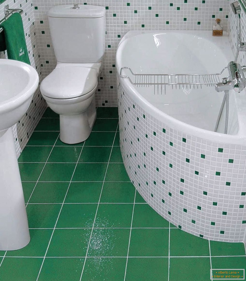 Біло-зелена кутова ванна