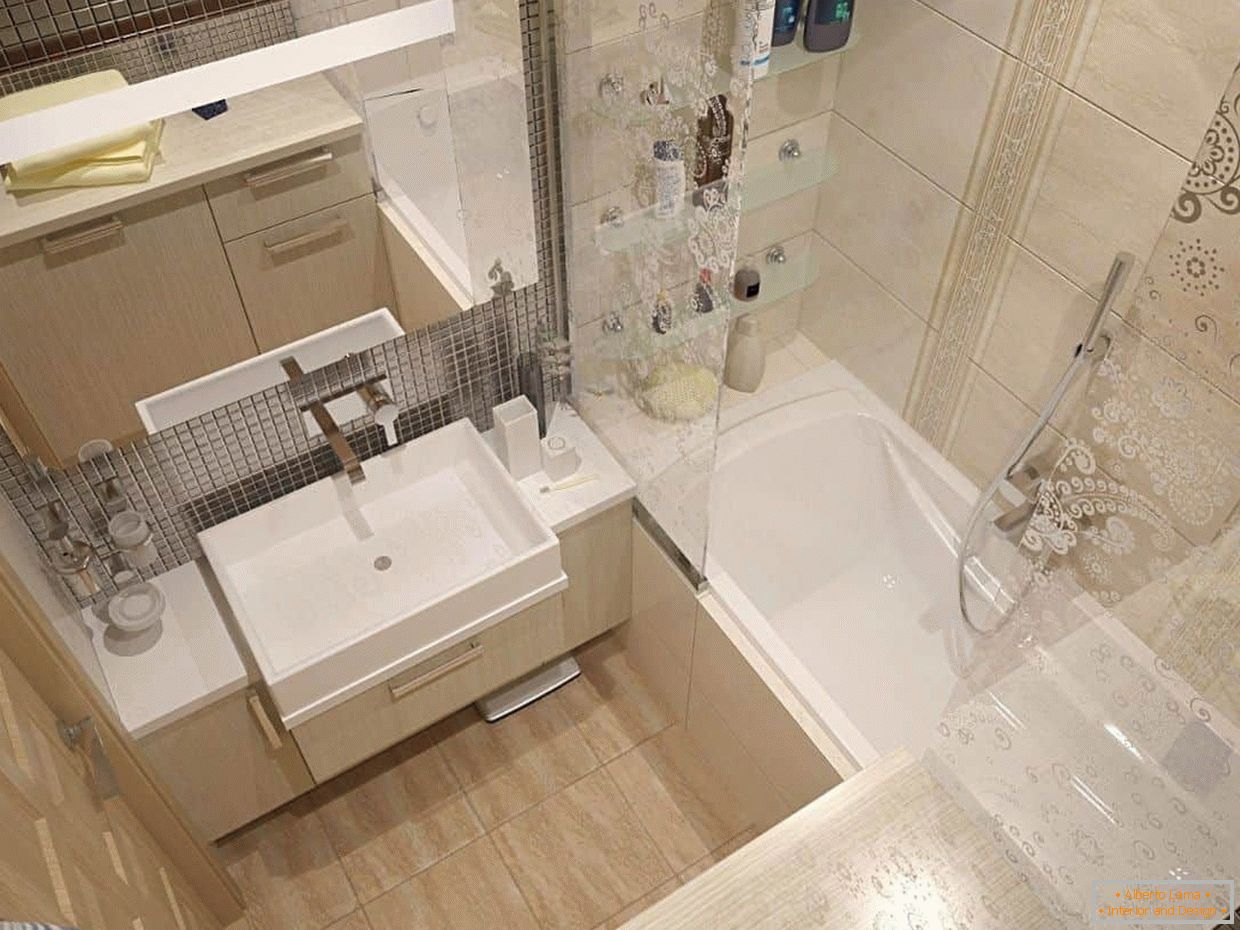 Дизайн ванної кімнати в панельному будинку в бежевому кольорі