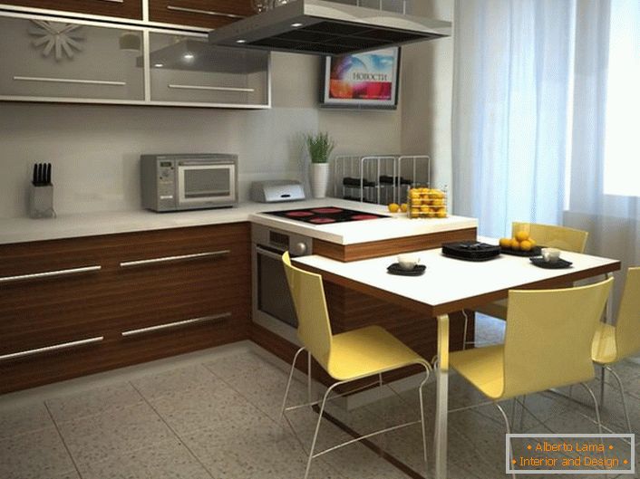 Дизайнерський проект для кухні площею 12 квадратних метрів. Правильно підібраний варіант меблів дозволяє економити корисний простір.