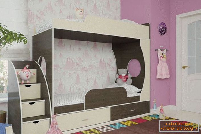 Дитяча кімната юної леді оформлена за допомогою меблів кольору венге.