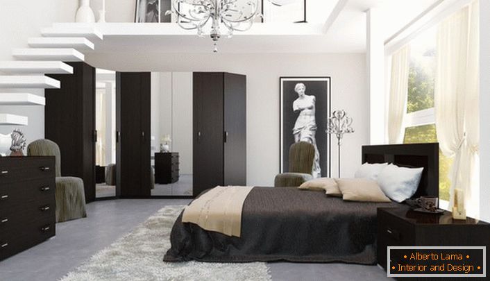 Шляхетний венге відмінно підходить для оформлення інтер'єру спальні в стилі арт-деко.
