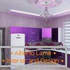 Гарний дизайн кухні в фіолетових тонах