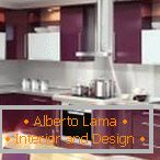 Стильний дизайн фіолетовою кухні для квартири