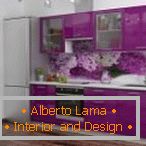 Дизайн фіолетовою кухні с орхидеей