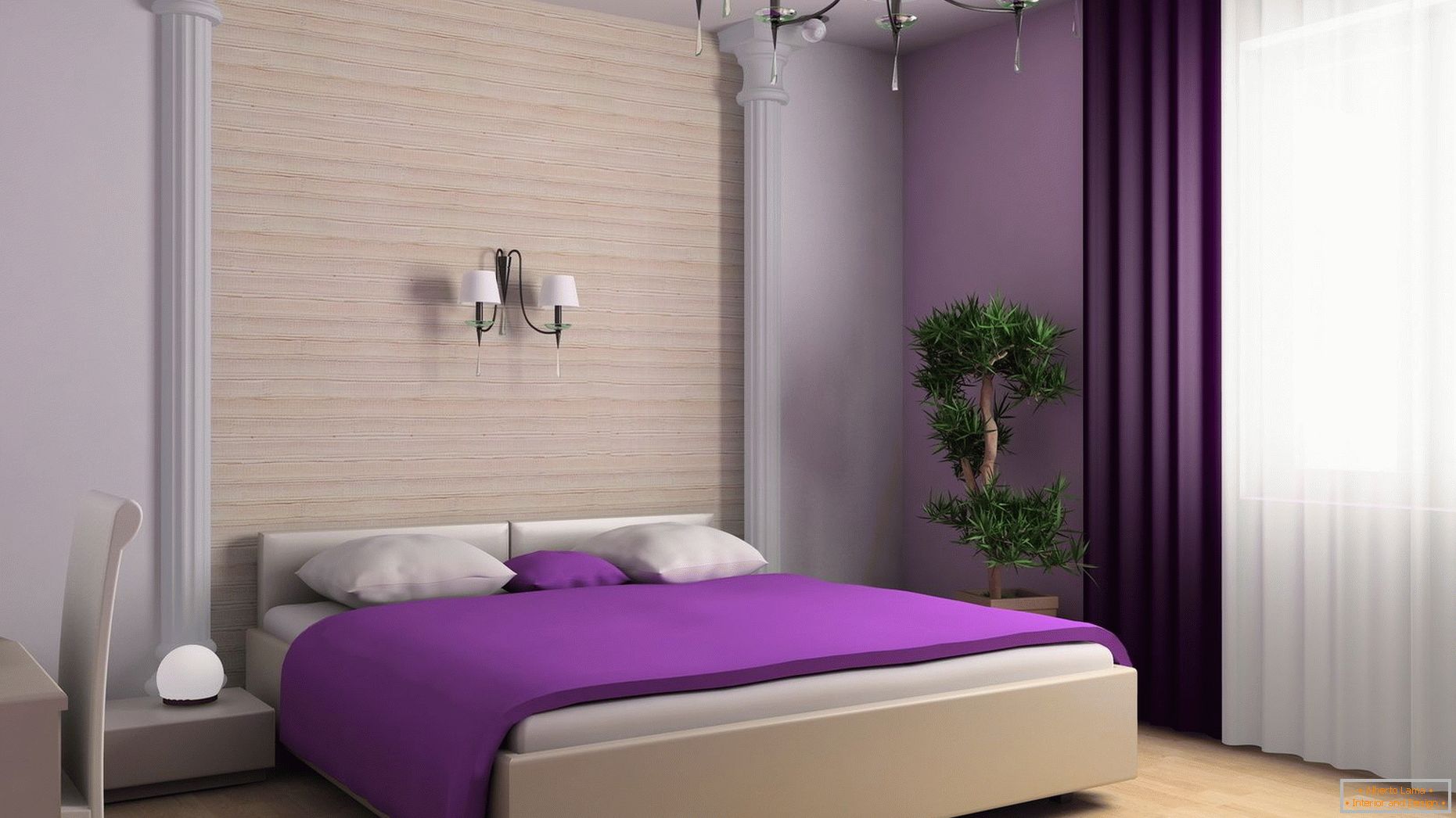 Фіолетове покривало на ліжку