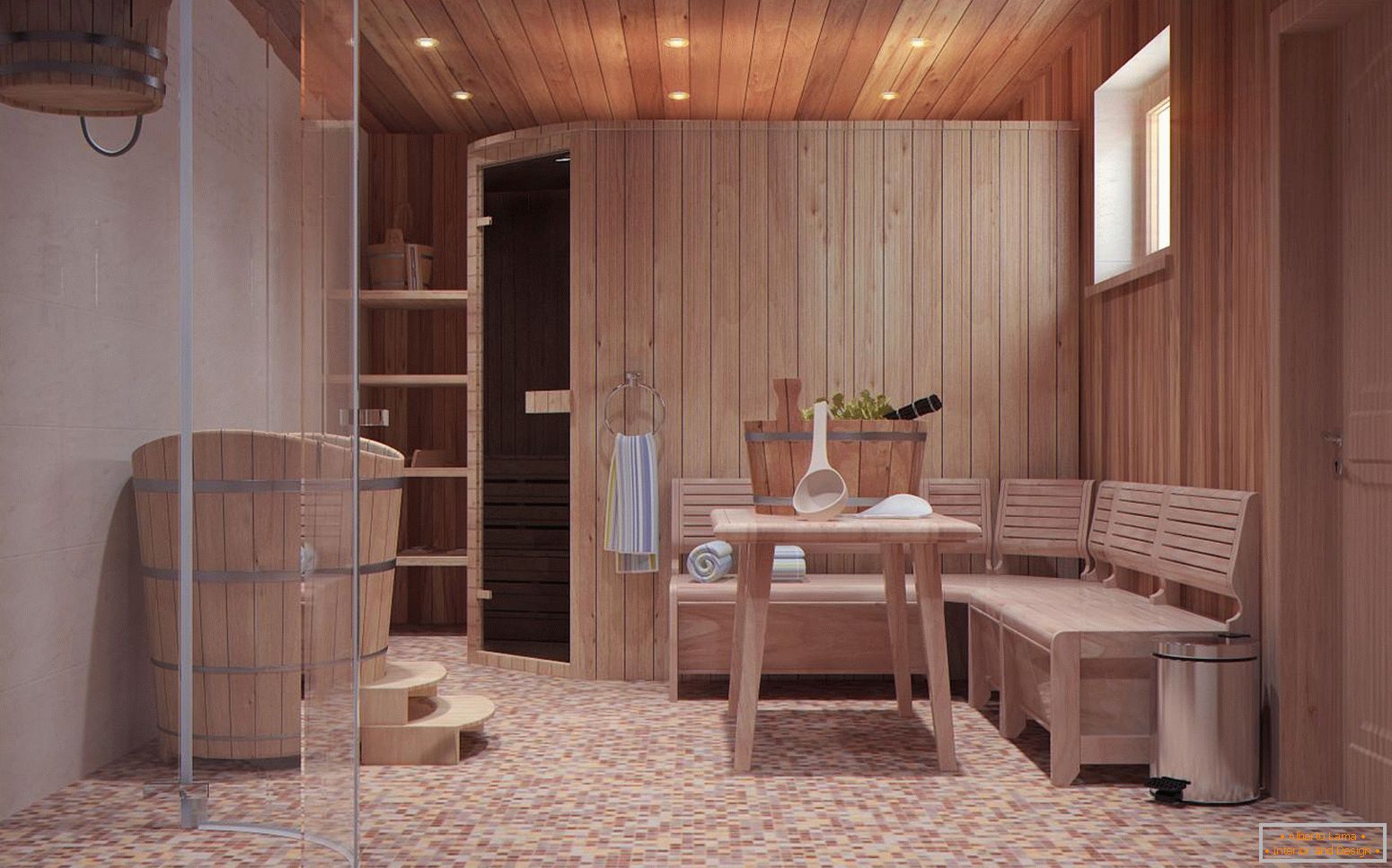 Кімната відпочинку в лазні в скандинавському стилі