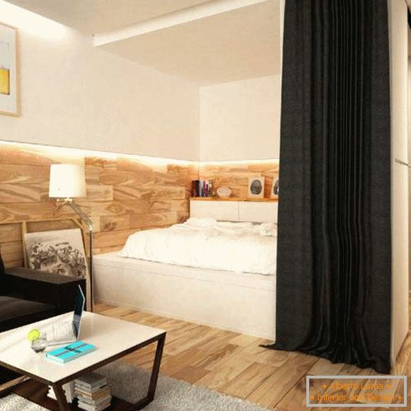 Дизайн інтер'єру однокімнатної квартири студії - фото спального місця