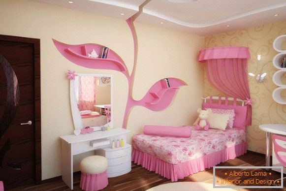 інтер'єр дитячої кімнати для дівчинки в жовто-рожевих тонах