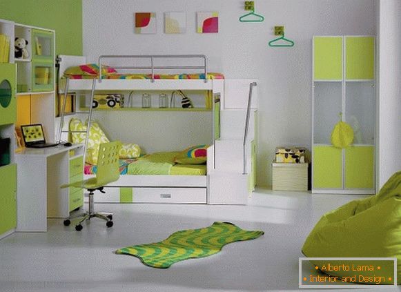 сучасний дизайн інтер'єру дитячої спальні в світло-зеленому кольорі