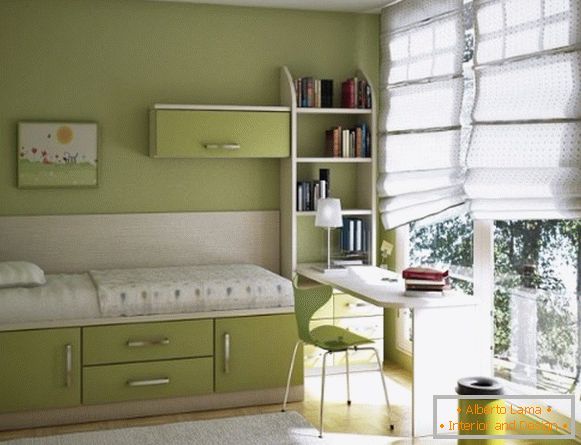 приклад використання меблів в інтер'єрі маленької дитячої спальні