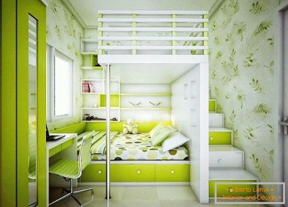 зелёный інтер'єр дитячої спальні для двух девочек