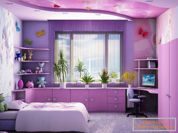 лиловый інтер'єр дитячої спальні для девочки
