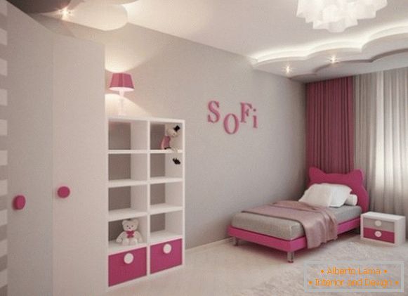 просторный серо-розовый інтер'єр дитячої спальні