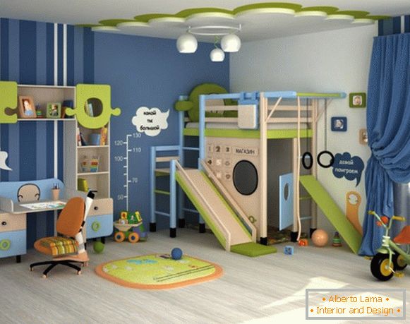 симпатичный інтер'єр дитячої спальні для мальчика