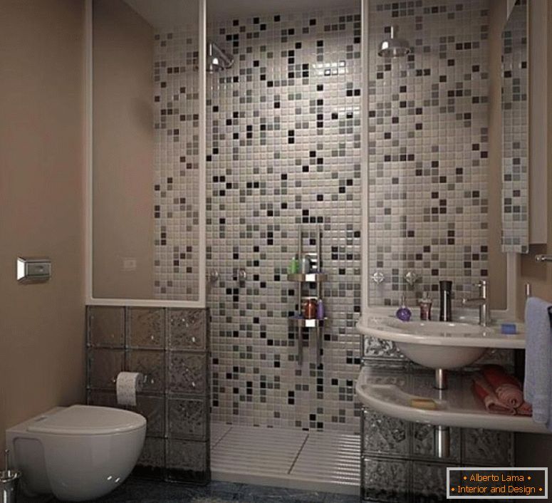 Ідеальний варіант ідеалу-вражаюча сучасна-мала ванна-ідея-з-сіра-мозаїка-плитка-відкрита душ-стіна-дизайн-ідеї