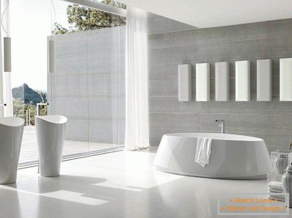 Біла ванна кімната в стилі хай тек