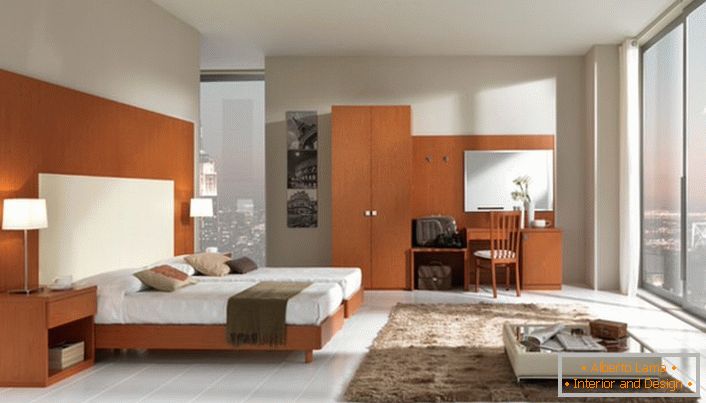 Лаконічне оформлення спальні в стилі модерн. 