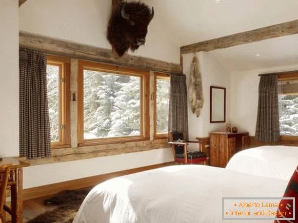 Дерев'яні вікна в спальні в скандинавському стилі