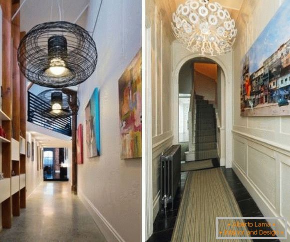 Декор і світильники в вузький коридор - фото інтер'єру