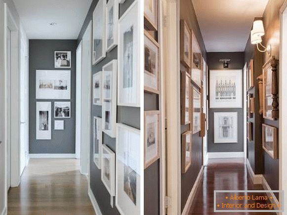 Дизайн вузького коридору в квартирі з фото і картинами на стінах