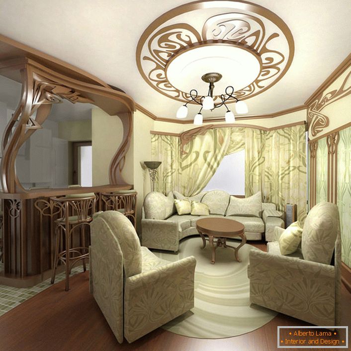 Вишукані меблі для невеликої вітальні в стилі модерн в міській квартирі в Москві.