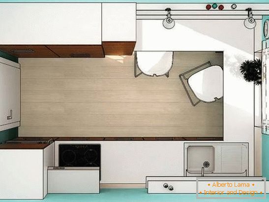 План маленької кухні в бірюзовому кольорі