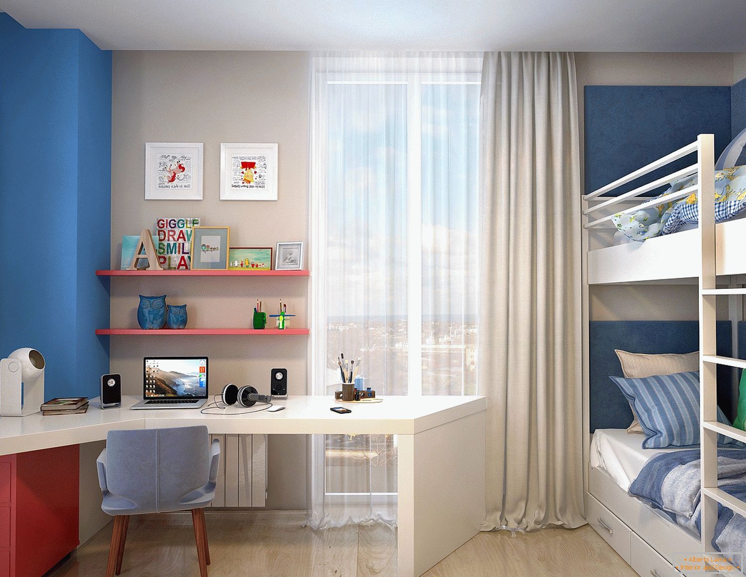 Маленька дитяча кімната з двоярусною ліжком для двох дітей