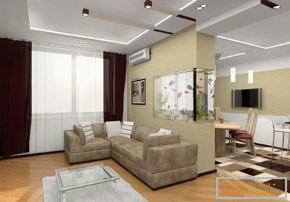 Дизайн панельної двокімнатної квартири - фото інтер'єру кухні вітальні
