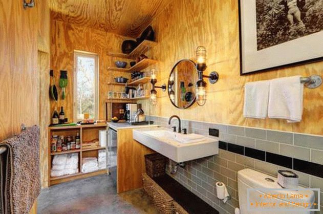 Маленький недорогий дерев'яний будинок в США: туалет и кухня