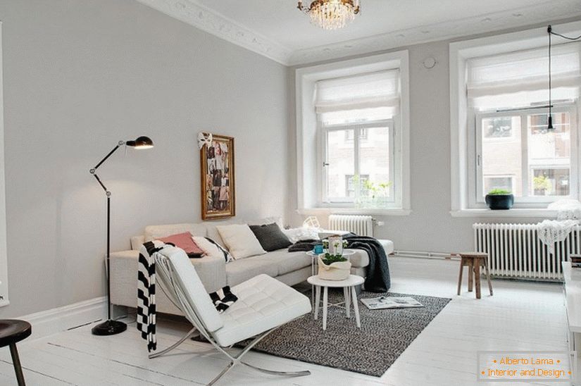 Вітальня квартири-студії в скандинавському стилі