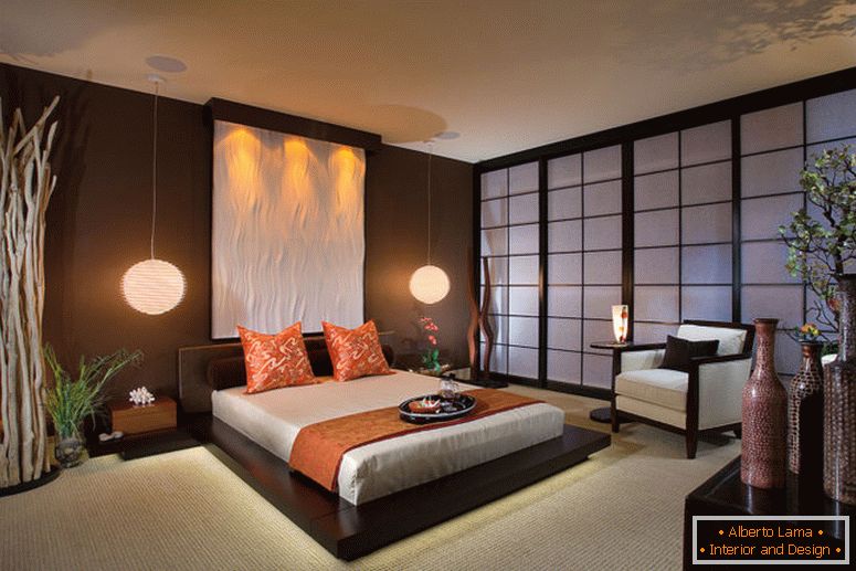 коричнева спальня-кольорова ідея-японська